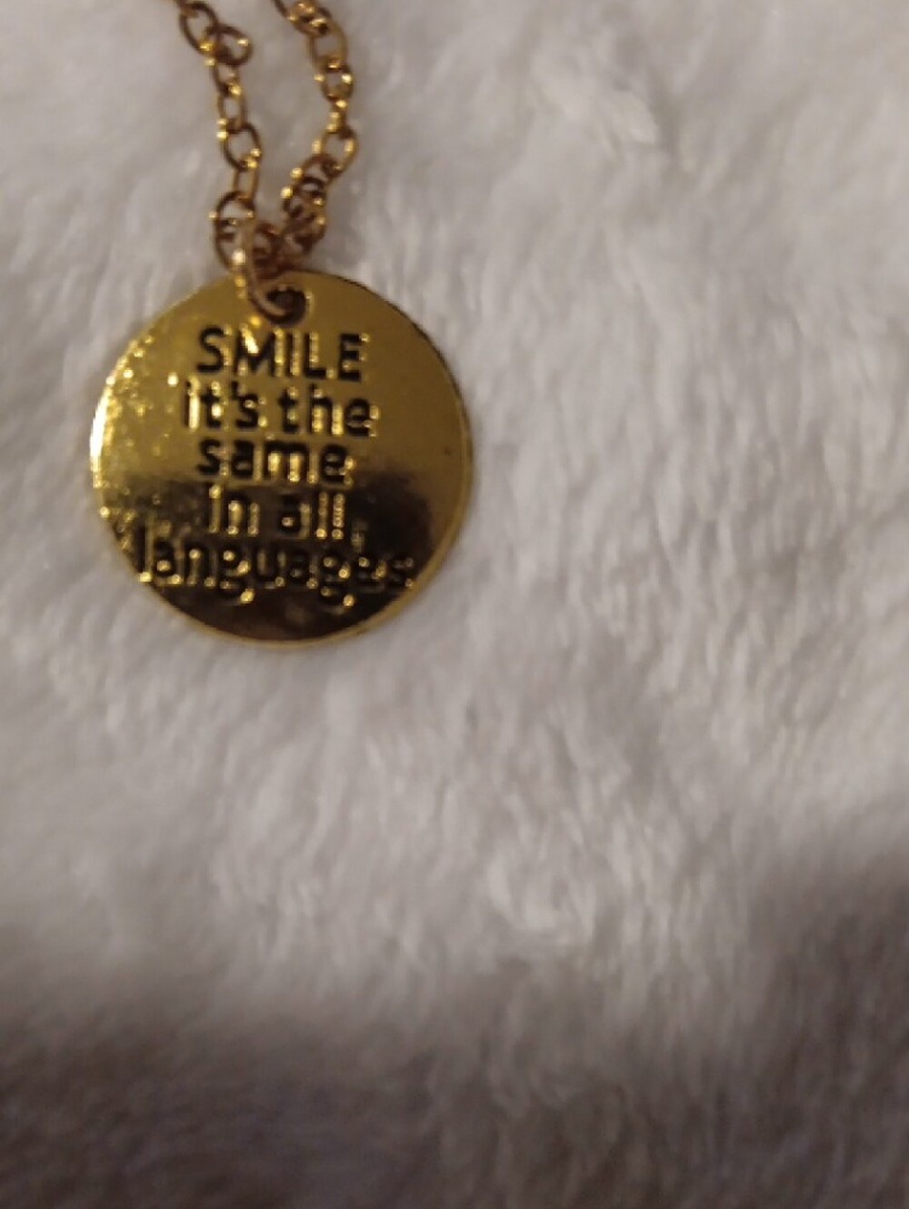Gold Round Pendant Necklace - Smile Inspirational Charm - Picture 3 of 3